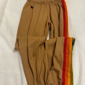 Aviator Nation Dark Tan Pants with Rainbow Stripes